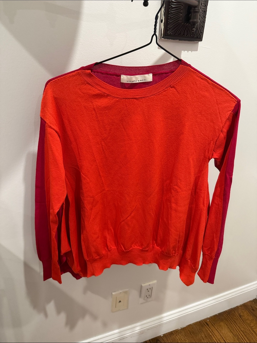 Liviana Conti Pink and Orange Colorblock Crewneck Sweater